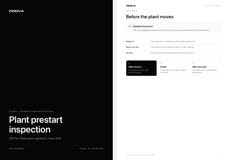 Example standard operating procedure, cover and first page