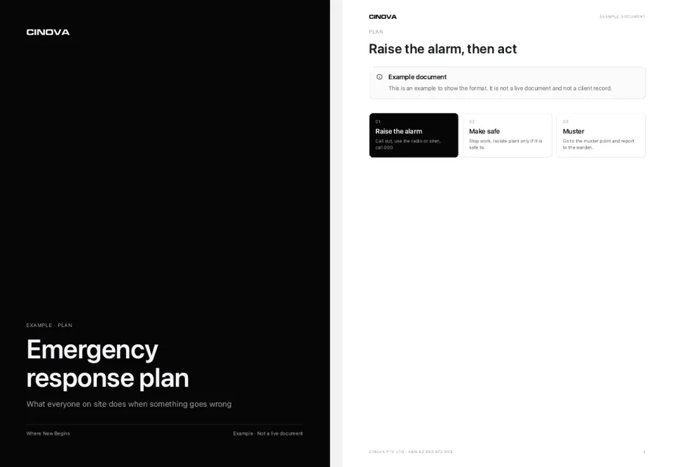 Example emergency response plan, cover and first page