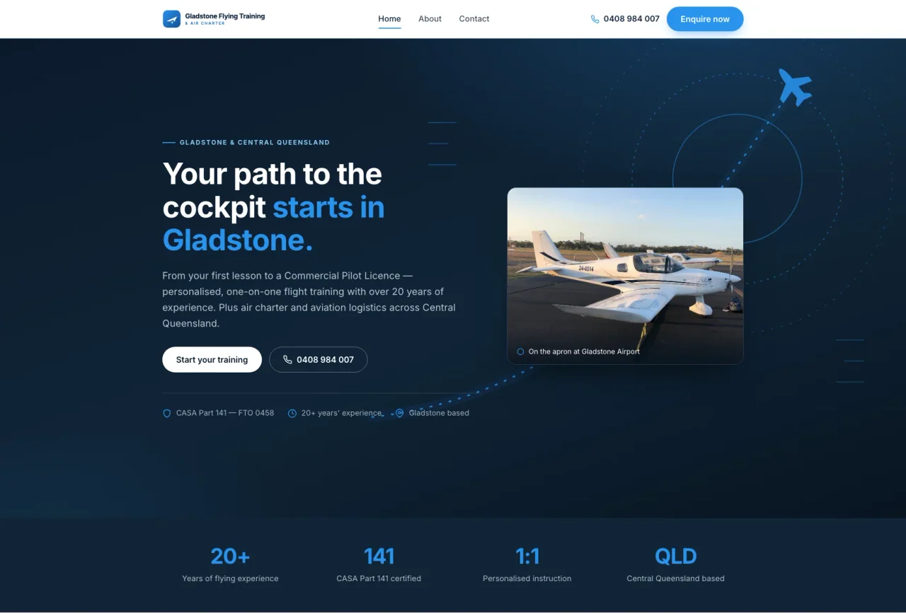 Gladstone Flying Training & Air Charter website